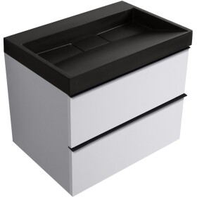 CERANO - Koupelnová skříňka Velora - bílá matná, úchytka černá + umyvadlo z lit. mramoru Vita - černá matná - 70x63x46,5 CER-8050BD83984