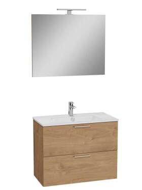 Koupelnová sestava s umyvadlem zrcadlem a osvětlením VitrA Mia 79x61x39,5 cm zlatý dub MIASET80D MIASET80D