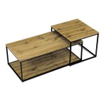 Stůl konferenční, set 2 ks, MDF deska, dekor divoký dub, kovová podnož, černý lak