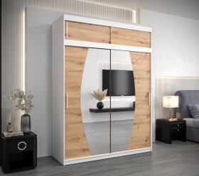 Šatní skříň Abi E0 s nástavcem Barva korpusu: Bílá, Rozměry: 180 cm, Dveře: Dub artisan