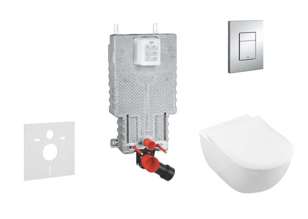 GROHE - Uniset Set předstěnové instalace, klozetu a sedátka Subway 2.0, DirectFlush, SoftClose, CeramicPlus a tlačítka Skate Cosmo, chrom 38643SET-KI