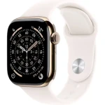 Apple Watch Series 11 GPS+Cellular 46mm Zlaté titanové tělo - Světle ruměný sportovní řemínek S/M / 140–190 mm (MFD54MP/A)