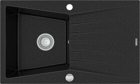 MEXEN - Cesar granitový dřez 1 s odkapávačem 775x470 mm, černá / stříbrná metalíza 6514771010-73