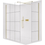CERANO Sprchová zástěna Walk-in Onyx T L/P - 8 mm - hranatá vzpěra - zlatá, industriální sklo - 140x140x200 cm
