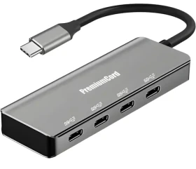 PremiumCord USB-C Hub 4-Port hliníkový / USB hub / 4x USB-C / USB 3.2 Gen 1 5 Gbps (ku31hub10)