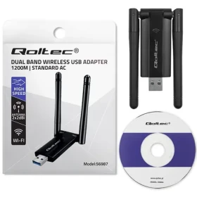 Qoltec 56987 / WiFi adaptér / USB 3.0 / AC / DUAL band / anténa 2x2dBi / 1200 Mbps (56987)
