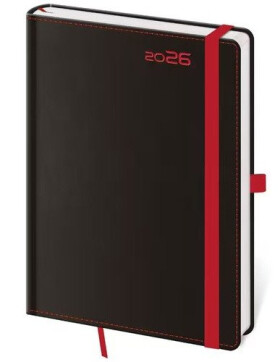 Diář 2026 týdenní B6 Black Red s poutkem