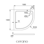 CERANO - Sprchová vanička čtvrtkruhová Piato - litý mramor - bílá lesklá - 100x100x3 CER-477062