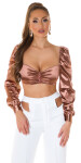 Sexy top Koucla Satin Look dlouhými rukávy Einheitsgroesse