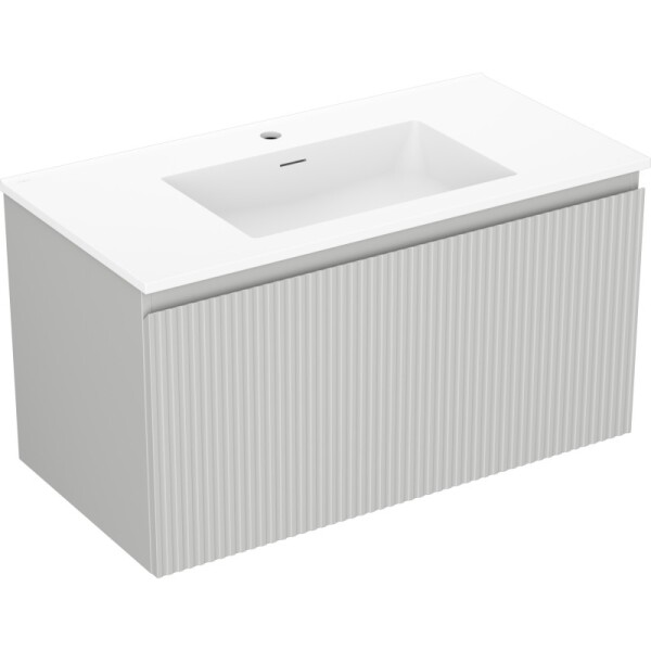 MEXEN/S - Rivel koupelnová skříňka 90 cm s umyvadlem Otis, 1 šuplík, reliéf , šedá mat/bílá mat 91A20-09047-1-BF62-W18M01
