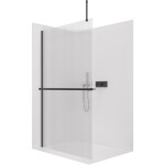 CERANO Sprchová zástěna Walk-in Onyx Top Round L/P - 8 mm - kulatá vzpěra + polička/držák na ručníky - černá matná, rýhované sklo - 90x200 cm