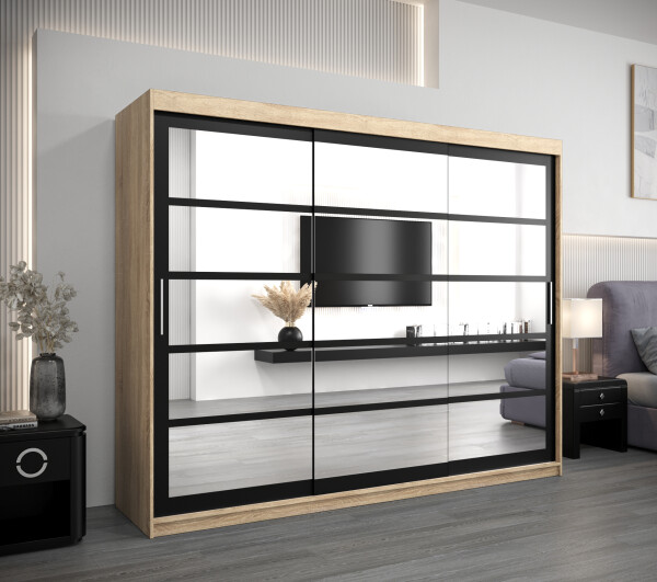 Šatní skříň Abi Ro2 Barva korpusu: Dub Sonoma, Rozměry: 250 cm, Dveře: Černá