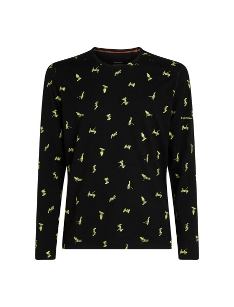 ICEBREAKER Mens 200 Oasis LS Crewe Snow Day AOP, Black/Peridot/Aop velikost: M