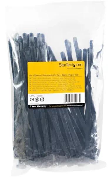 StarTech Stahovací pásky 200 mm černá / Stahovací páska / Nylon / 100 ks (CBMZTRB8BK)