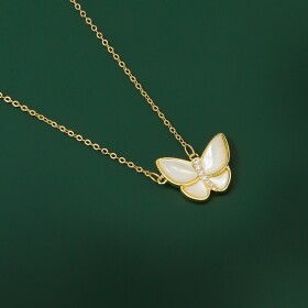 Náhrdelník se zirkony Valerio - motýl, perleť, Zlatá 41 cm + 5 cm (prodloužení)