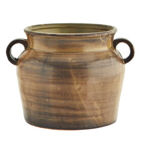 MADAM STOLTZ Kameninový obal na květináč Mustard/Brown 14 cm, hnědá barva, keramika