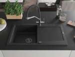MEXEN/S - Leo granitový dřez 1-miska s odkapávačem včetně baterie Duo, černá/stříbrná metalik 6501-73-671701-07-B