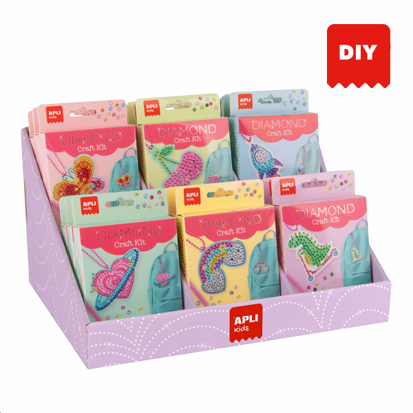 APLI DIY kreativní klíčenka s diamanty, 18 ks, 6+,displej, mix velikostí a barev