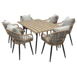 Stůl zahradní 160x95x74, kov s umělým ratanem, deska polywood