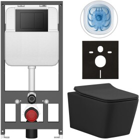 CERANO - Kompletní WC set Basic/Forte - černá matná - WC tlačítko Maxio/Černá - závěsné - předstěnová instalace - 51x36 CER-8050BD86398