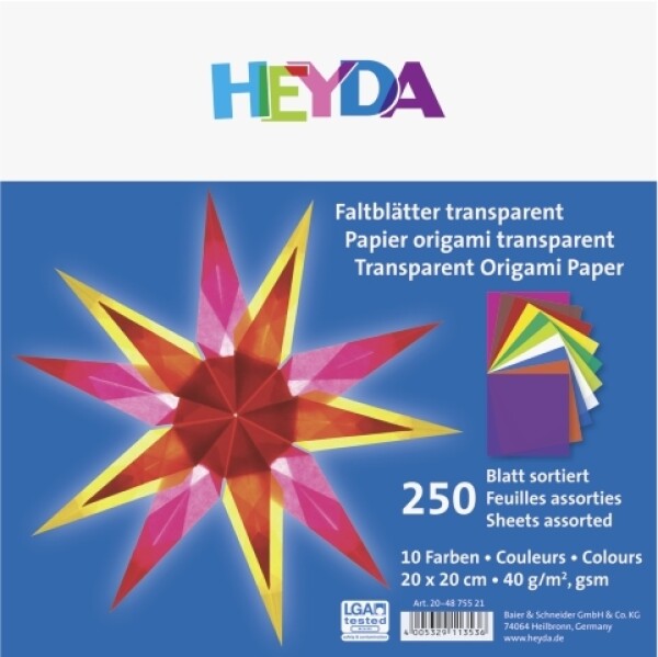 Heyda Origami 20x20 cm 250 ks 40 g transparentní