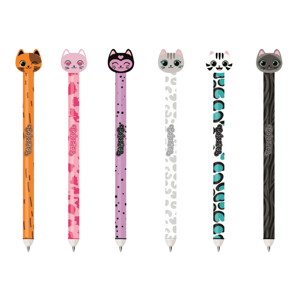 Colorino gumovatelné pero, Kočky, 36 ks, modrá náplň, displej - 36ks