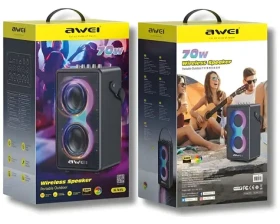 AWEI KA15 černá / Přenosný reproduktor / Bluetooth 5.3 / 70 W / LED podsvícení / USB-C (KA15)