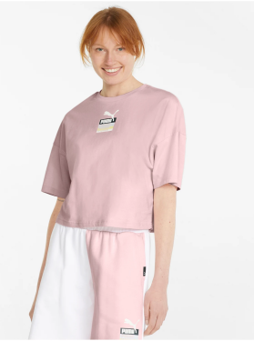 Růžové dámské volné cropped tričko Puma Brand Love - Dámské