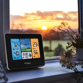 GreenBlue 46003 černá / Meteostanice / Wi-Fi / LCD displej / venkovní čidlo / budík (GB522)
