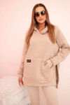 Dámská bavlněná souprava s kapucí a legíny s vysokým pasem béžová UNI