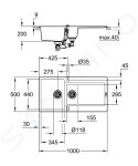 GROHE - Dřezy Kompozitní dřez K500 s automatickým odtokem, 1000x500 mm, granitová černá 31646AP0