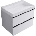 CERANO - Koupelnová skříňka Velora - bílá matná, úchytka černá + umyvadlo z lit. mramoru s otvorem Vita - bílá lesklá - 70x63x46,5 CER-8050BD83873