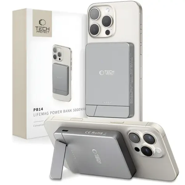 Tech-Protect LifeMag PB14 šedá / Powerbanka / MagSafe / 5000 mAh