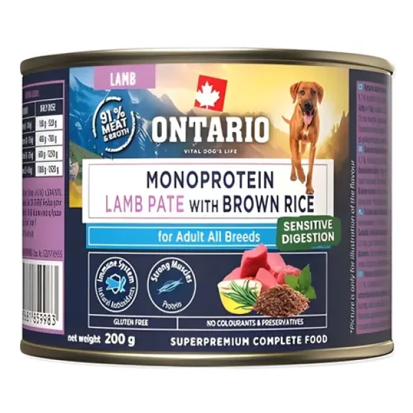 Ontario Adult / Konzerva pro dospělé psy / Jehněčí monoprotein paté s hnědou rýží / 200 g (214-859983)