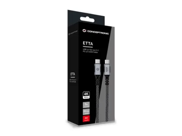 Conceptronic USB-C - USB-C černá / Kabel / USB 3.2 Gen 2x2 / PD 100W / 20 Gbit/s / 2 m (ETTA07B20)
