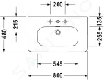 DURAVIT - DuraStyle Umyvadlo 800x480 mm, s přepadem, s otvorem pro baterii, WonderGliss, bílá 23208000001