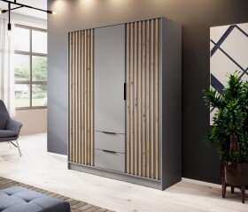 FRONTI Šatní skříň NELLY 3D bez zrcadla šedá + dub artisan 13200