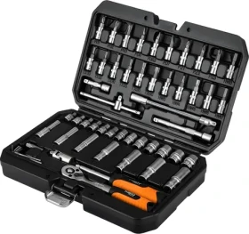NEO TOOLS 10-201 / Sada nářadí a nástrčných hlavic / 55 ks / 1/4" / CrV ocel / plastový kufr (10-201)