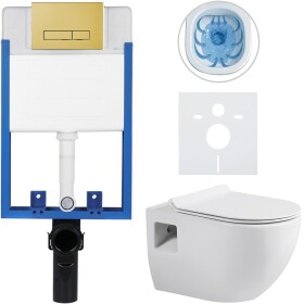 CERANO Kompletní WC set Profi/Dure - bílá lesklá - WC tlačítko Slim/Zlatá - pro zazdění - 51x35 cm