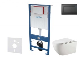 Kielle - Genesis Set předstěnové instalace, klozetu Gaia, sedátka softclose a tlačítka Gemini III, matná černá 30505SS50