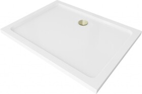 MEXEN/S - Flat sprchová vanička obdélníková slim 100 x 90, bílá + zlatý sifon 40109010G