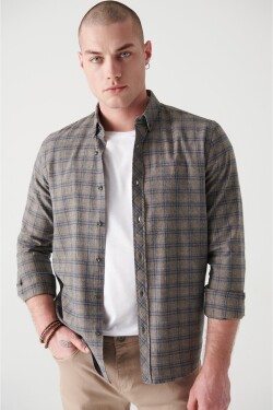 Avva Men's Beige Plaid Cotton Lumberjack Standard Fit Normal Cut Shirt