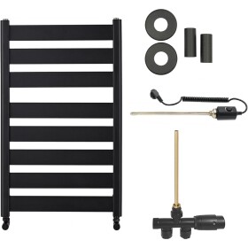CERANO Koupelnový radiátorový set Marco - kombinované vytápění, termo tyč - boční jednobodové připojení - 600W - černá matná - 920x550 mm