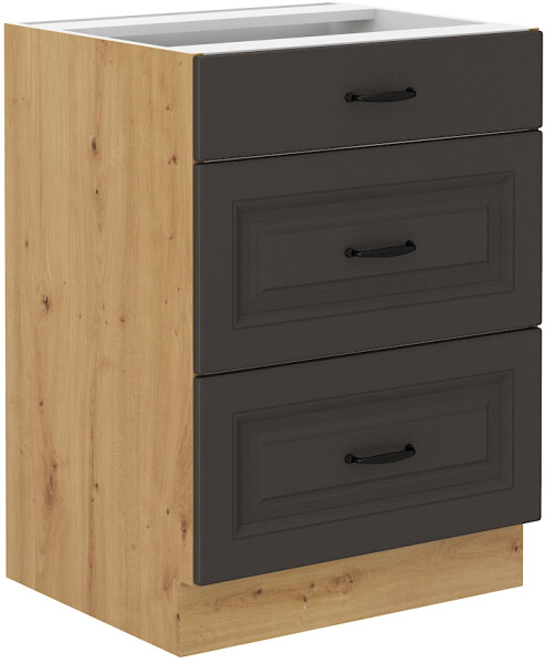 Spodní skříňka Stilo 60 D 3S BB - Premium Box Barva korpusu: Dub artisan, Barva dvířek: Grafit