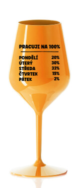 PRACUJI NA 100% - oranžová nerozbitná sklenice na víno 470 ml
