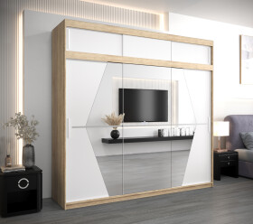Šatní skříň Abi Bo s nástavcem Barva korpusu: Dub Sonoma, Rozměry: 250 cm, Dveře: Bílá