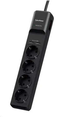 CyberPower P0420SUD0-DE černá / Přepěťová ochrana / 4 zásuvky / vypínač / 2x USB / 1.8 m (P0420SUD0-DE)