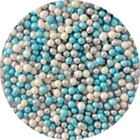 Dortisimo 4Cake Cukrovo-rýžové perly bílé perleťové, modré perleťové a stříbrné (60 g)