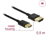 Delock Kabel High Speed HDMI s Ethernetem HDMI A (M) - HDMI Mini-C (M) 3D 0.5 m / 4K / Slim High Quality (84787)