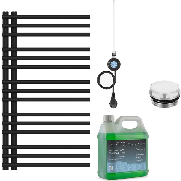 CERANO Koupelnový elektrický radiátorový set Burke - L/P - WIFI - 300W - černá matná - 1000x500 mm